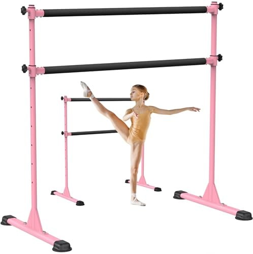 Dolibest Ballettstange Freistehend 10 Höhenverstellbar Tragbar Tanzstange | Tragbar Mobile,10 Höhenverstellbare 28-120cm,Kinder Erwachsene Mädchen,Yoga Dehn Balance,Doppelstange,159kg,Perfekt Geschenk