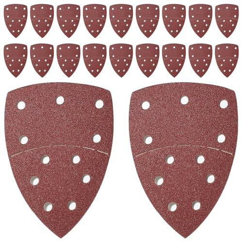 20 PCS Mouse Sander Pads, 60 Grit Sanding Pads, 11-Hole Sanding Sheets Hook and Loop Palm Sander Triangle Sandpaper for Electric Sander