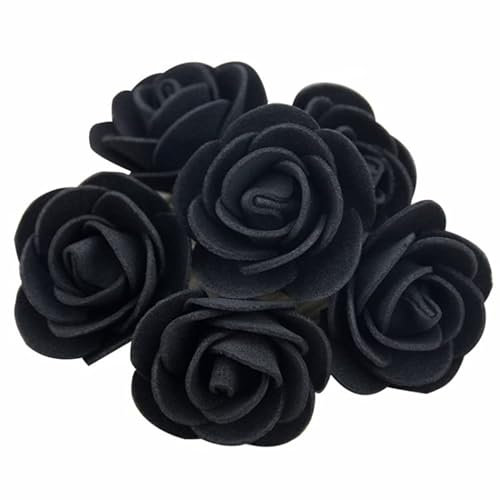 Yurosiay 100 Stück Künstliche Rosenköpfe 3.5cm Schaumrosen Blumenköpfe Mini Rosen Deko PE Foamrosen Kunstrosen Wie Echt Kunstblumen Rosenstrauß für DIY Hochzeit Party Dekoration Schwarz