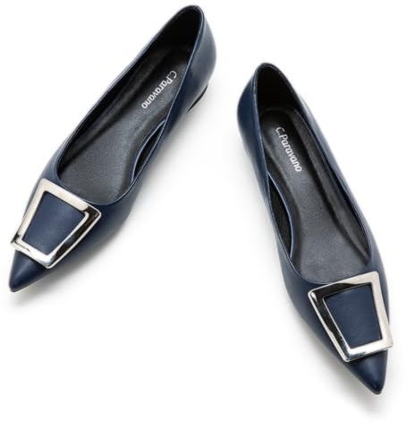 C.Paravano Women's Pointed Toe Two Tone Designer Ballet Flats - Leather Shoes for Dressy Casual Work Office Party, Navy Blue A9, 7 UK