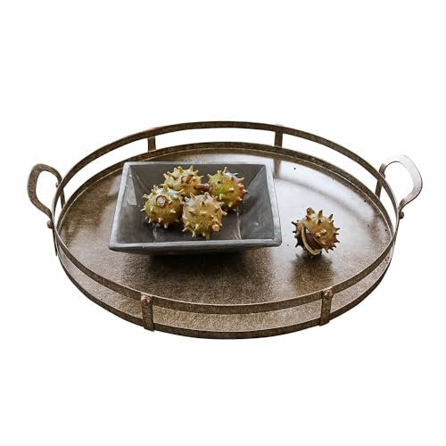 LOBERON Tablett Aquivar, Handgefertigt, Hoher Rand & Griffe, Serviertablett, Servierhilfe, Dekoration, Eisen, antikbronze