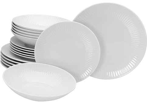 CreaTable, 21884, Serie Valencia, 18-teiliges Geschirrset für 6 Personen aus Porzelan Teller Set aus Porzellan, spülmaschinen- und mikrowellengeeignet, Made in Europe
