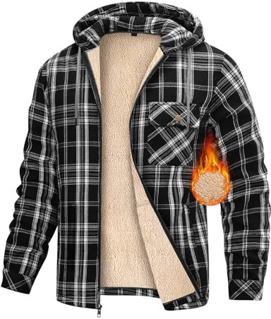 heekpek Felpe con Cappuccio Uomo Invernale Caldo Felpa con Cerniera Uomo Hoodie Casual Giacca a Quadri in Pile Uomo Invernale Multitasche, Nero, L
