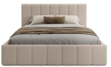 FEDVE Bett 200x200 Beige - Handorf - Polsterbett mit Bettkasten - Doppelbett mit Stauraum