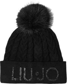 Berretto donna Liu Jo Beanie logo con trecce in lana nero C25LJ21 2F4054 M0300 22222 TAGLIA UNICA
