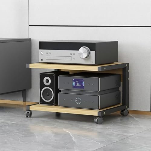 Hifi Regal Audio Rack,2-stufiges AV-Medienständer mit Rädern,Plattenspieler/Gaming/DVD Schrank,Record Player Stand aus Holz,Stereo TV Ständer,für Wohnzimmer,Spielzimmer,Entertainment-Center(Wood color