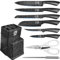 XYJ Knife Block Set, Stainless Steel Black Knives Set with Knife Holder Stand, Professional Chef Knife Kit for Home Kitchen, Meat Cleaver Vegetable Slicing Cooking Knife Set