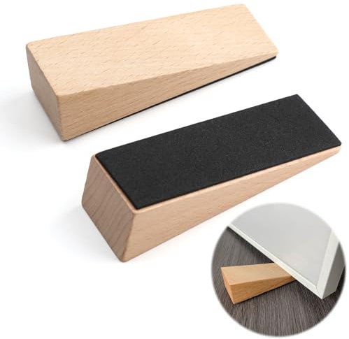 2Pcs Door Stoppers Wooden Wedges Non-Slip Beech Wood Doorstop Fixed Stop Base with Mat Door Jammer Heavy Duty Door Stop Wedge Indoors for All Types of Home Bedroom Office Kitchen Doors Furniture