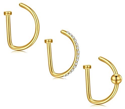 MODRSA Faux Piercing Nez Or Acier Inoxydable Piercing Nez Bijoux Clip pour Femmes Faux Piercing Nez Faux Piercing Nez Anneau Piercing Bijoux