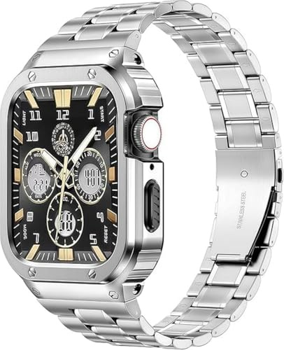 MioHHR Metallbänder mit Gehäuse kompatibel für Apple Watch Armband 38/40/41/42/44/45/46/49mm, stoßfestes Edelstahlgehäuse und Ersatzband mit Fall für iWatch Ultra 3 2 1 Series 10/9/8/7/6/5/4/SE/3/2/1