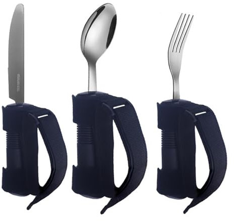 Utensilios de alimentación adaptativos para personas mayores, juego de tenedor y cuchara de acero inoxidable, temblores de mano, cubiertos ergonómicos, debilidad muscular y discapacidades, utensilios