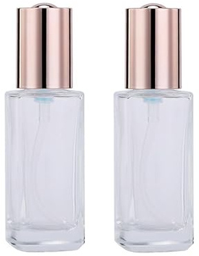 Lot de 2 flacons à pompe vides transparents de 50 ml avec tête de pompe or rose pour lotion, crème, huile essentielle, petit récipient de voyage