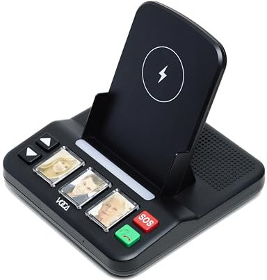 VOCA Senior Freisprechanlage mit 3 Geschwindigkeitswahl-Fototasten, Notruf, kabelloses Laden, Anrufanzeige, einfache Einrichtung und Bedienung