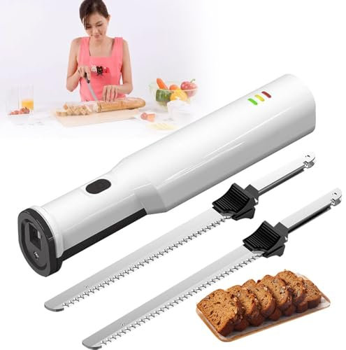 ELIKBH Couteau à Pain sans Fil Rechargeable, Couteau à Pain, avec 2 Lames en Acier Inoxydable, Couteau à Sculpture Électrique, pour Couteau à Viande, à Légumes ou à Pain