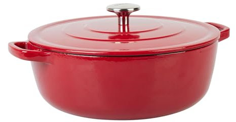Sitram 716468 Cocotte ronde en fonte émaillée 5,2 litres Ø 28 cm H 10.5 cm - Extérieur Rouge Rubis intérieur Noir - toutes sources de chaleur y compris induction et four - Ideal repas 4 à 5 convives