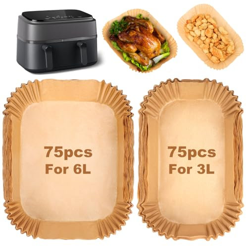 cake collarAir Fryer Liners for Philips Dual Air Fryer 3000 Series (NA350/00), Tefal 5.2L & 3.1L Dual Air Fryer, Cookwise 3L & 6L, Air Fryer Accessories for Lakeland/Salter Dual Air Fryer (150PCS)