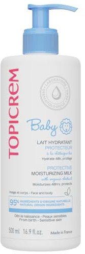 Topicrem - Baby, Lait Hydratant Protecteur pour Bébé, Visage & Corps - Hydrate 48h, Nourrit, Protège la Peau - Texture Onctueuse, Parfum Délicat, Peaux Sensibles - Fabrication Française - 500 ml