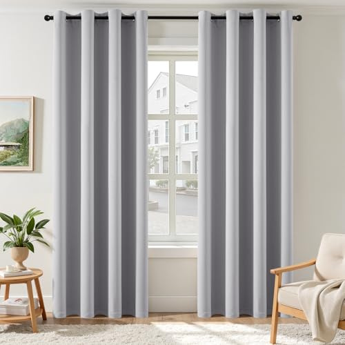 EMEMA Verdunklungsvorhänge mit Ösen 2er Set 140x175cm Hellgrau Gardinen | Blickdicht Vorhänge mit Ösen 175CM Lang bdunkelnde Thermovorhang für Wohnzimmer Schlafzimmer Ösenvorhänge H175xB140CM