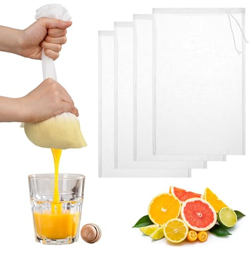 4 Pack Nut Milk Bag 12 x 8 Inch Nut Bag Strainer Reusable Nylon Cloth Bags for Straining 200 Mesh Fine Mesh Bags for Straining Fruit Juice Coffee Yogurt Cheese Tofu Cold Brew Filter