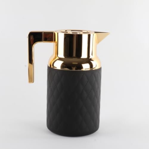 JMAHM 1L Teekanne Kaffeekaraffe Glas Isolierkanne Isolierkanne Isolierkanne Doppelwandig mit Druckknopf oben (Schwarz)