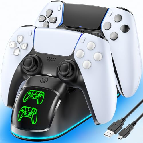 RGB PS5 Ladestation, 2St. Schnelles PS5 Ladegerät für PS5 Original & Edge Controller, mit LED Anzeigen & 9 RGB Beleuchtung, PS5 Controller Ladestation für PlayStation 5 Zubehör, Schwarz