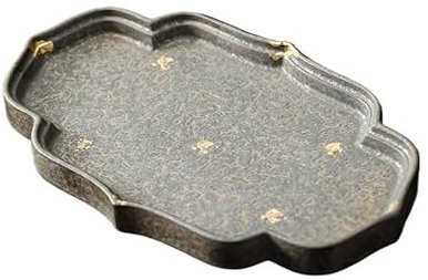 AHGFTYRDT Serving Tray Dining Tray Long Dry Tea Tray Stoneware Handmade Tea Tray Retro Begonia Teapot Storage Tray Trays for Serving Food(A)