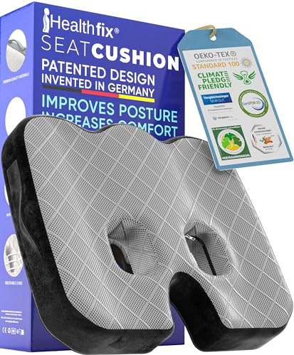 Healthfix® Orthopädisches Sitzkissen für Büro, Auto & Co.- Ergonomisches Sitzen aus Memory Foam mit entlastender Funktion des Steißbeins und der Sitzknochen (Fest (85-135 KG))