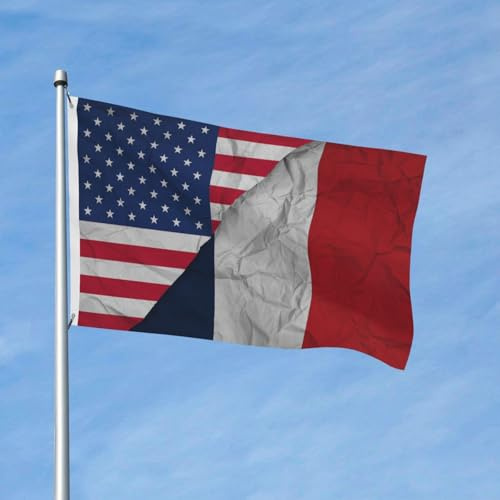 Drapeau américain français plié, bannière de 90 x 150 cm, en polyester, double face, pour jardin, extérieur, maison, cour, festival, décoration