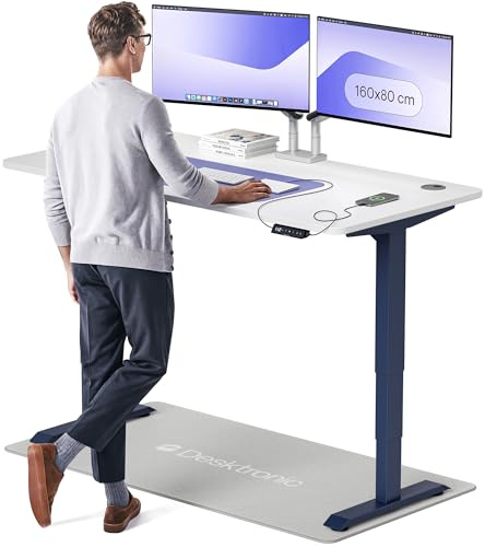 Desktronic HomePro Standing Desk – 160 x 80 cm Height Adjustable Desk with Electric Dual Motor, Touchscreen Controller & Integrated USB/USB-C, 3 Memory Presets