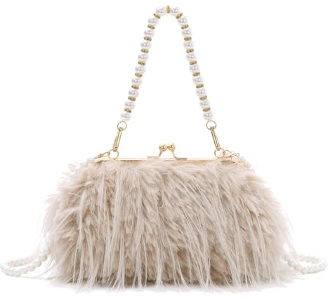 Fecialy Borsa di frizione per le donne piuma soffice borse serali Borsas di perla borsa a spalla vintage Crossbody
