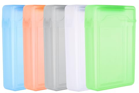 PATIKIL 6.5 x 4.5 Hard Drive Disk Case, 1Set Plastic Hard Disk Storage Box Portable Anti-Static Case for 3.5 External SSD HDD, White/Green/Blue/Orange/Grey