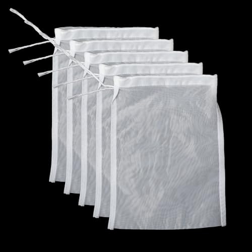 5PCS White Nylon Straining Bag, Fine Mesh Brew Bags, 100-Mesh Wine Filter Bag, Durable Mesh Strainer Bags for Home Brewing Beer, Wine, Cider and Dry Hop (20x15cm/7.87x5.91 Inch)