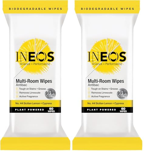 INEOS Next-Gen Antibac Multi-Room Disinfectant Biodegradable 60 Wipes, Sicilian Lemon + Cypress, Kills 99.9% of Bacteria + Viruses, Plant Powered, Packaging May Vary (Pack of 2)