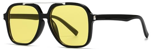 YAMEIZE Trendy Pilot Quadratische Sonnenbrille für - Damen Herren Retro 70s Doppel Brücke Brillen UV400 Schutz Vintage Rechteck Schatten Fahren