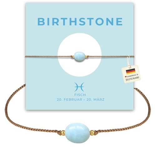 happymaker Geburtsstein Armband für jedes Sternzeichen, echte Edelsteine als Geburtssteine, handgefertigt in Deutschland, Geschenkverpackung und Karte mit Edelsteinbedeutung