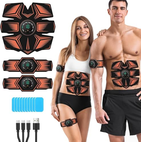 Braload EMS Muskelstimulator Trainingsgerät, USB-aufladbarer Bauchmuskel-Trainer mit elektrischer Muskelstimulation, 8 Modi & 19 Intensitäten für Bauch, Arme, Hüften und Beine, für Männer und Frauen