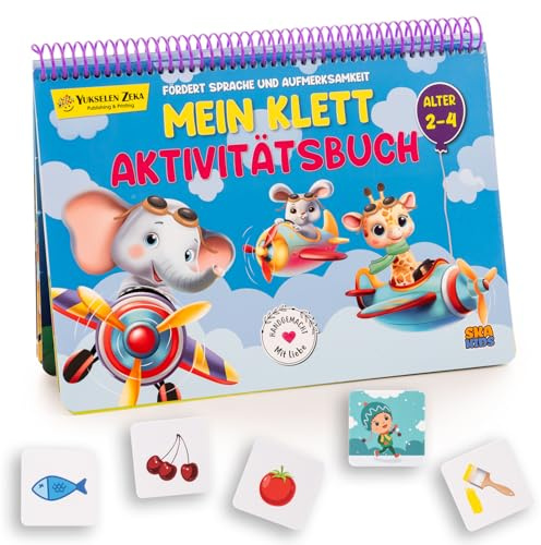 Ska Kids Montessori Mitmachbuch ab 2-4 Jahren - Stickerbuch & Klettbuch mit Klett-Sticker | Quiet Book & Busy Book | Beschäftigungsbuch für Autofahrt & Flugzeug | Feinmotorik & Konzentration