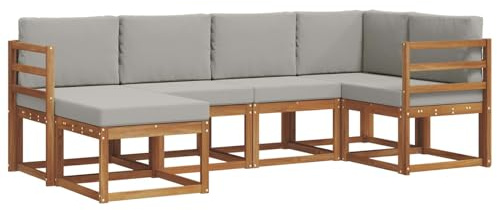 vidaXL Sofa Set mit Kissen 6 pcs Natürlich und Hellgrau, Outdoor-Sofa-Set, Moderne Terrassenlounge, langlebige Gartenmöbel, modular, Terrassensitzmöbel