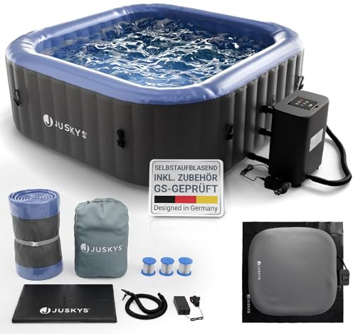 JUSKYS® Whirlpool SpaLuxe – Aufblasbar, Outdoor & Winterfest, 130 Sprudeldüsen, 3000W, PVC laminiert, Grau/Blau