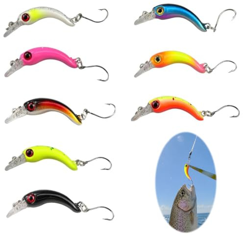 8 Stück Teiliges Angellöffelset, Forellen Wobbler Set, Mini Kunstköder 4 cm mit Einzelhaken Mehrfarbige Angelköder für Forelle Barsch Zander, Kleine Hardbaits mit 3D-Augen für Süßwasser, See