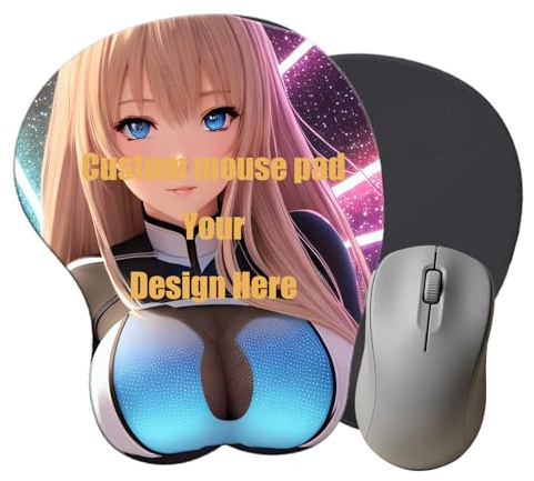 LOVEVEN Personalised 3D Oppai Mouse Pad, Custom Photo Wrist Rest Mat | Customise with your photo, text or artwork; 3D silicone wrist rest, smooth fabric surface and non-slip rubber base.
