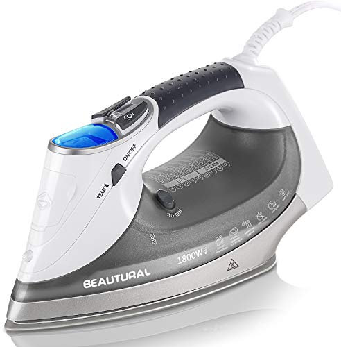 BEAUTURAL Plancha de Vapor, 2400W, Vapor 340ml con Pantalla LCD, Sistema antigoteo y función de autolimpieza-Blanco y Gris