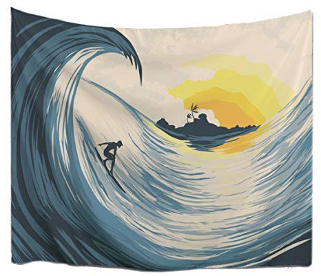 A.Monamour Wanddekor Wandteppiche Tropische Insel Sonnenuntergang Große Ozean Wellen Surfer Auf Surfbrett Anime Stoff Wandteppich Wandbehänge Kunst Dekore Für Kinder Schlafzimmer 203X153Cm / 80 X 60