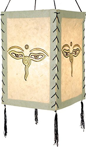 GURU SHOP Lokta Papier Hänge Lampenschirm, Deckenleuchte aus Handgeschöpftem Papier - Buddhas Augen Weiß, 28x18x18 cm