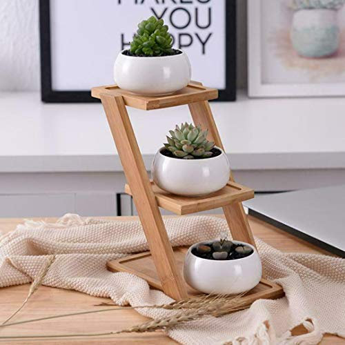 Étagère Escalier pour Plantes Succulents, Support pour Pots de Fleur en Bambou Étagère de Fleur Porte-Plante sur Bureau Présentoir de Pot de Fleur Décoration Intérieur Extérieur 3 Niveaux 25x18x9,2cm