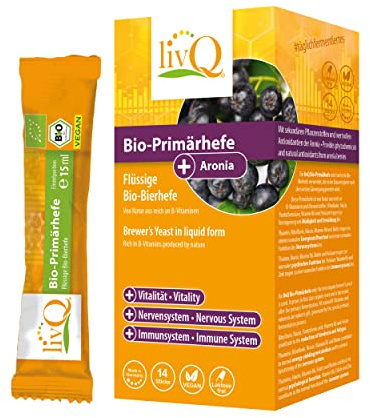 livQ Bio Bierhefe Aronia | Flüssig | B-Vitamine | vegan | 14 x15 ml | Natürliche B-Vitamine aus der Fermentation in flüssiger Bierhefe - mit Aronia