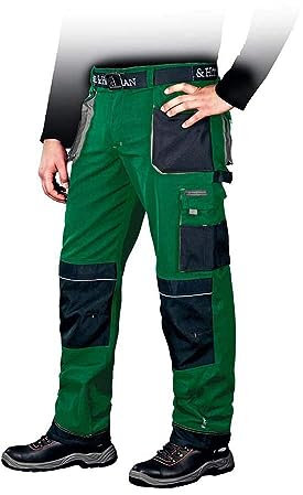 Leber & Hollman Herren Arbeitshose LH-FMN-T B, 65% Polyester 35% Baumwolle 270 g/m2, Bundhose mit Taschen für Knieschoner, 9 Multifunktionstaschen+ Schlaufe und Schlüsselhaken, Grün-Schwarz-Grau, 46