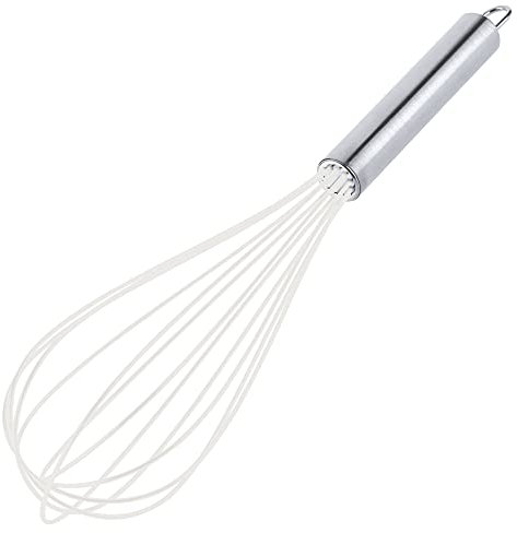 KADAX Batidor de silicona y acero inoxidable, batidor manual, batidor de globos con mango práctico, batidor de espuma (25,5 cm, crema)