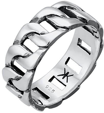 Kuzzoi Massiver Herrenring(8mm) im Panzer Design schwarz oxidiert, Bandring für Männer aus 925 Sterling Silber, Ring im Chunky Chain Look, Ringgröße 54, 0608382919_54