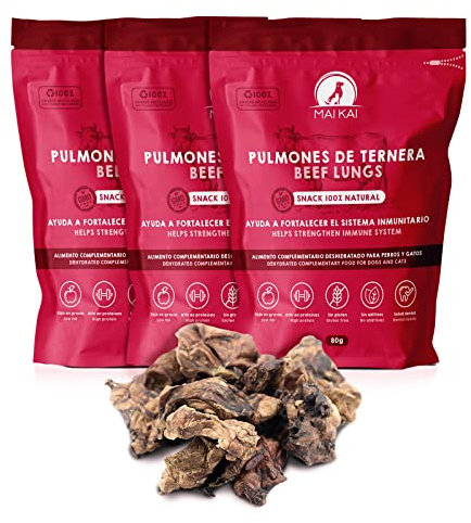 MAIKAI Confezione da 3x80g Snack Naturali per Cani e Gatti - 100% Carne Essiccata Monoproteica - Premietti Cane Addestramento - Bocconcini Nutrienti per Cuccioli, Adulti e Senior